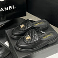 Light Luxury Quilted Metal Buckle Mules